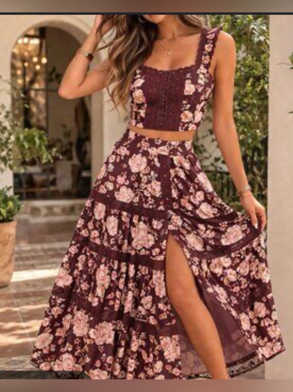 Alter’d State Tiered Maxi Skirt and matching Corset top